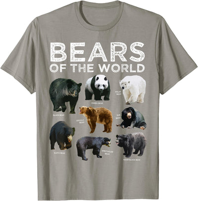 Eight Bears of the World Panda Polar Grizzly Black Cute T-Shirt