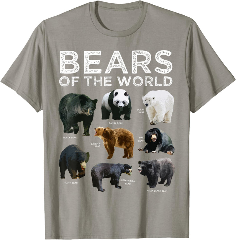 Bears of the World Creationz Eight Bears of the World Panda Polar Grizzly Black Cute T-Shirt - Slate Grey