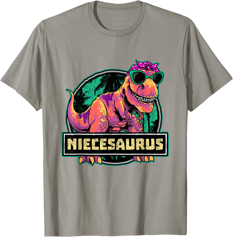 Wowsome! Niece Shirt Niecesaurus Matching Dinosaur Birthday Party T-Shirt - Slate Grey
