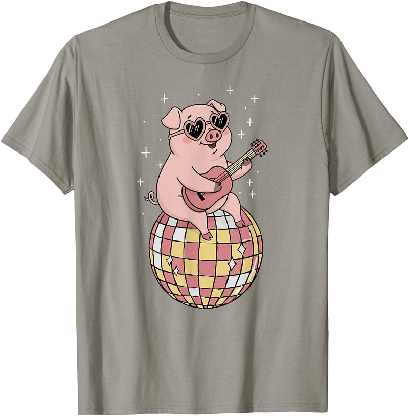 DiscoballAxis1 Funny Pig Disco Dancing Ball Groovy Retro 80s Costume T-Shirt - Slate Grey
