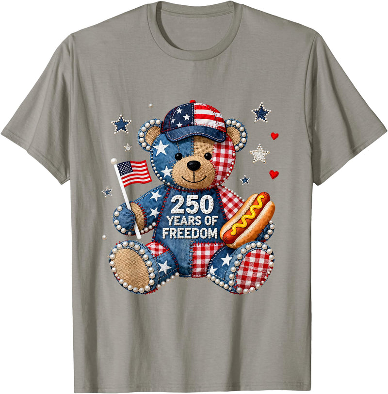 Patriotic Bear USA Vintage Co 250 Years of Freedom Patriotic Bear USA Retro T-Shirt - Slate Grey