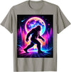 Retro Sasquatch Bigfoot Designs Sasquatch Bigfoot Synthwave Retro Forest Moon 80s T-Shirt - Slate Grey