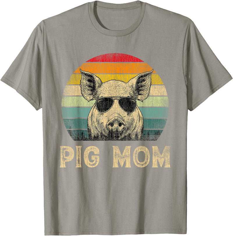 Pig Mom Vintage Retro Mothers Day Funny Gift Vintage Pig Mom Pig Lovers Mommy Mother's Day T-Shirt - Slate Grey