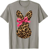 Funny Bunny Coquette Bow Rabbit Leopard Easter T-Shirt in Slate Grey