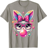 Happy Easter Bunny Tie Dye Coquette Bow Rabbit Face Easter T-Shirt - Slate Grey