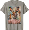 Happy Easter Bunny Rabbit Flower Graphic Art Girl Women T-Shirt in Slate Grey