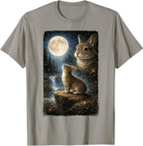 Funny Bunny Art Design Rabbit Howling at the Moon T-Shirt in Slate Grey