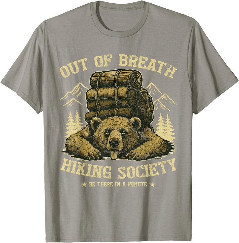 Bear Camp Trekkers Funny Hiking Bear Out of Breath Joke T-Shirt - Slate Grey