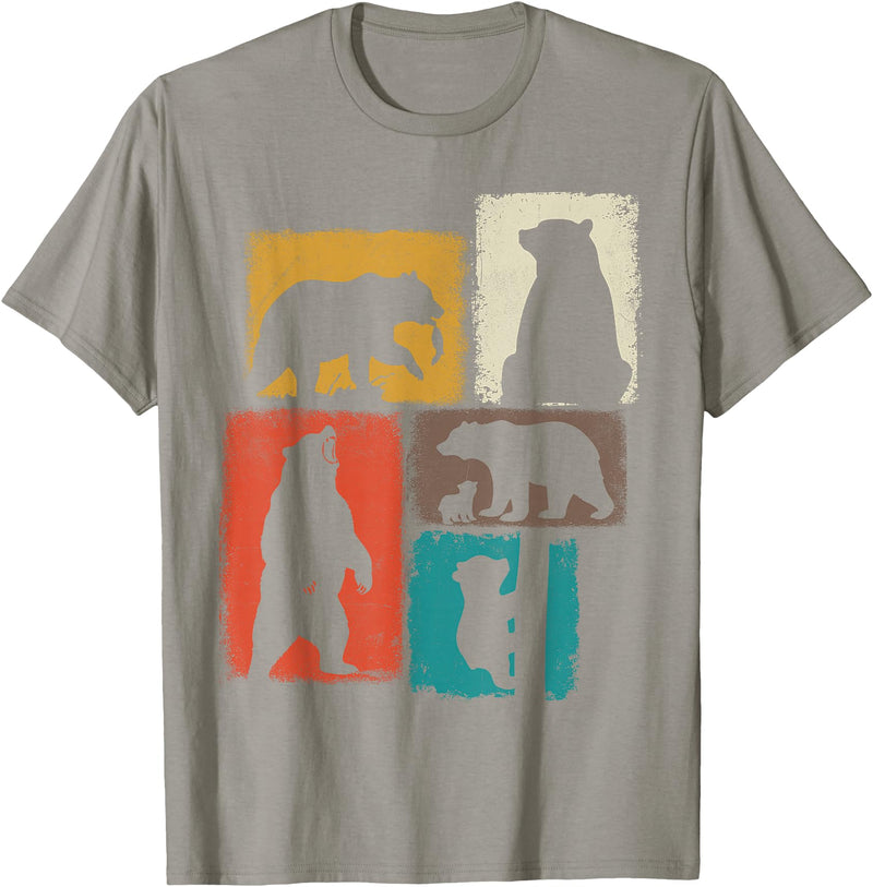 Bear Asymmetrical Collage Design Bear Vintage Collage Outdoorsman Wildlife Lover T-Shirt - Slate Grey