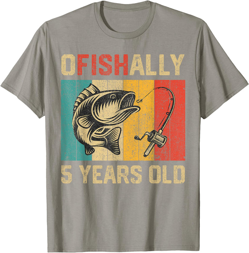 Vintage Fishing Fisherman Birthday Gifts Ofishally 5 Years Old Funny Fishing Birthday Fisherman T-Shirt - Slate Grey
