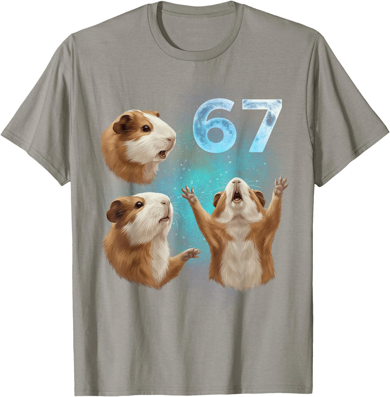 Guinea Pig 67 Meme Trending Vibe 67 Meme Guinea Pig Howling at The Moon Six Seven T-Shirt - Slate Grey