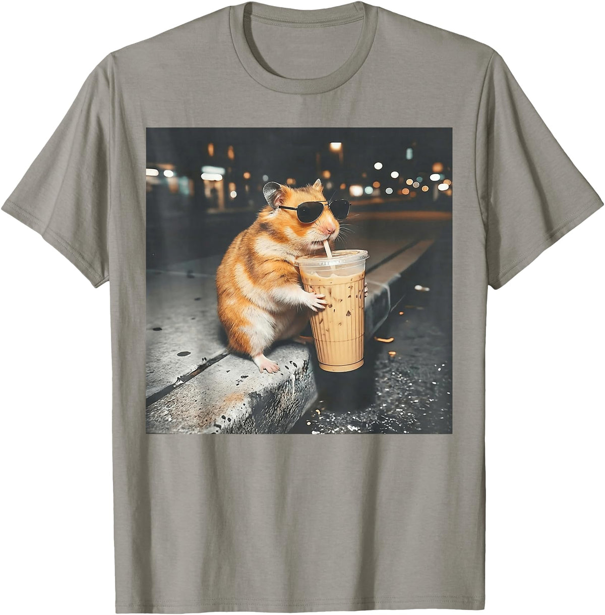 Hamster Drinking Iced Coffee Funny Animal Meme Men Women T-Shirt - Slate Grey