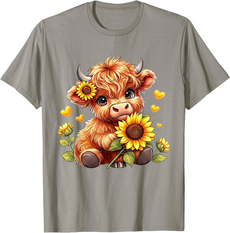 Cute Highland Cow Sunflowers For Girls Cute Highland Cow Sunflowers Girls Women Animal Lovers T-Shirt - Slate Grey