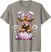 Funny Cow Easter Rabbit Cute Highland Cows Lover Easter Day T-Shirt - Slate Grey