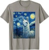 Llama Designs. Llama Alpaka Van Gogh Style Starry Night Funny Graphic T-Shirt - Slate Grey