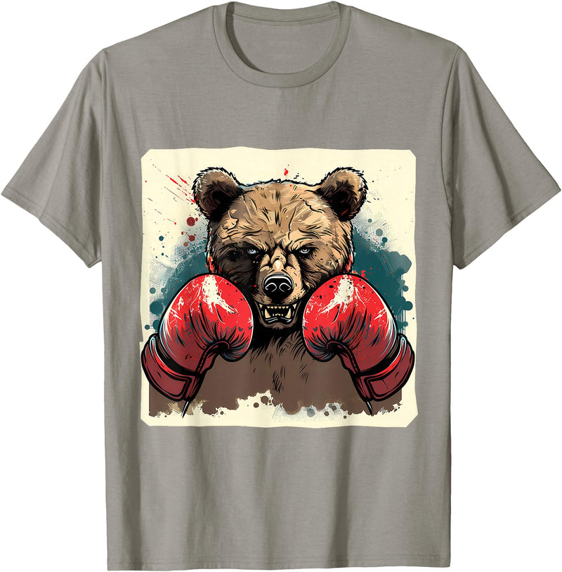 Funny Boxing Animals Boxer Bear With Boxing Gloves Kickboxing Funny Boxing T-Shirt - Slate Grey