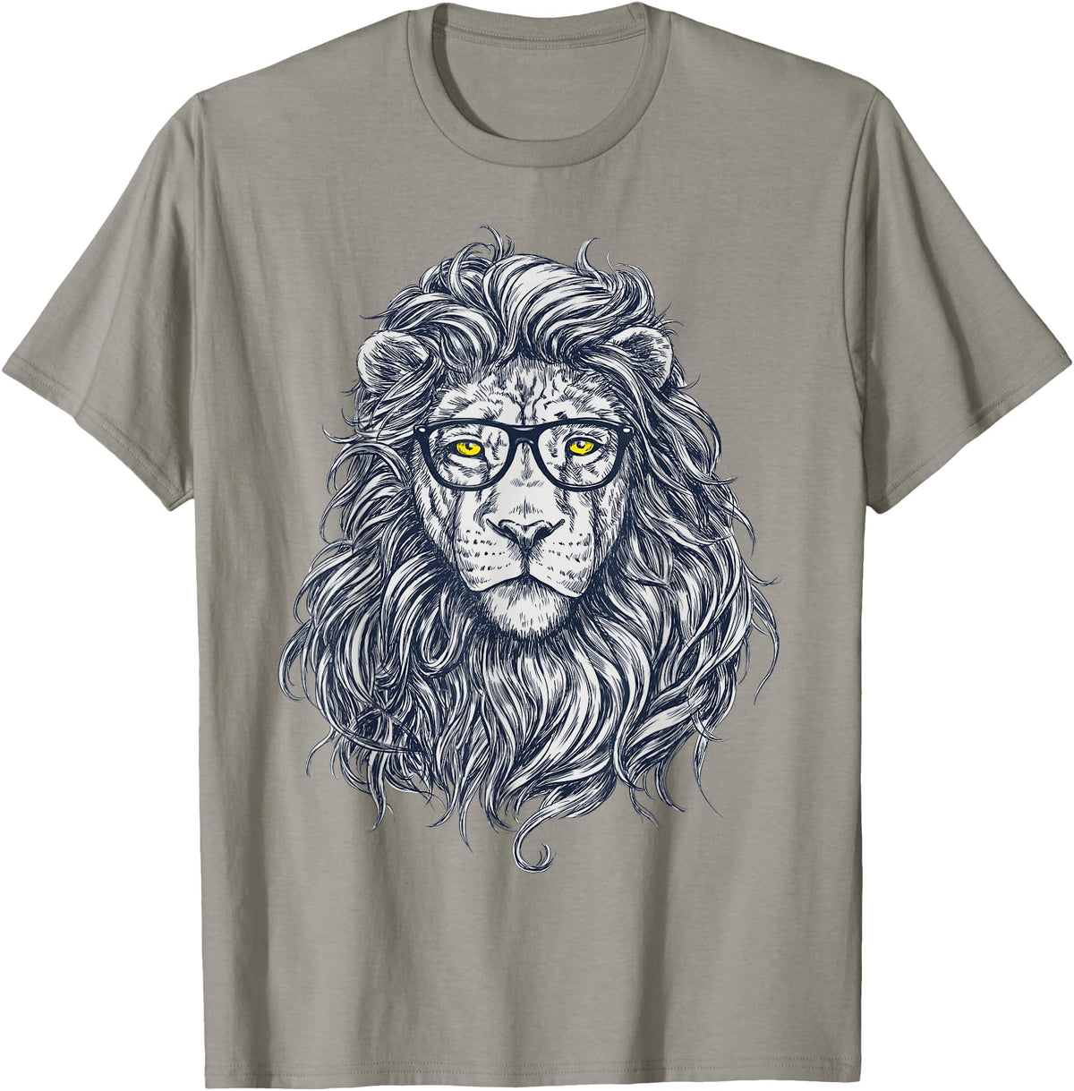 Wise Animal Cool Lion in Glasses Hipster Funny Nerd Humor T-Shirt - Slate Grey
