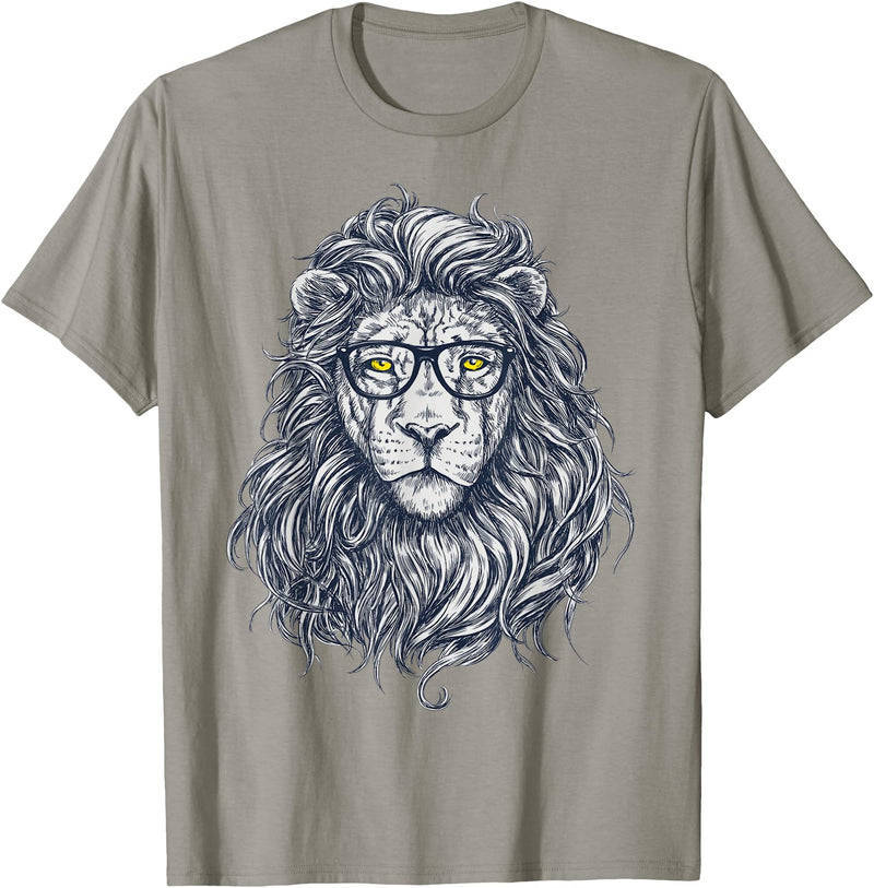 Wise Animal Cool Lion in Glasses Hipster Funny Nerd Humor T-Shirt - Slate Grey
