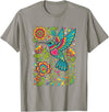 FolkFlight Design Co Bird Hummingbird Floral Folk-Art Colorful T-Shirt - Slate Grey