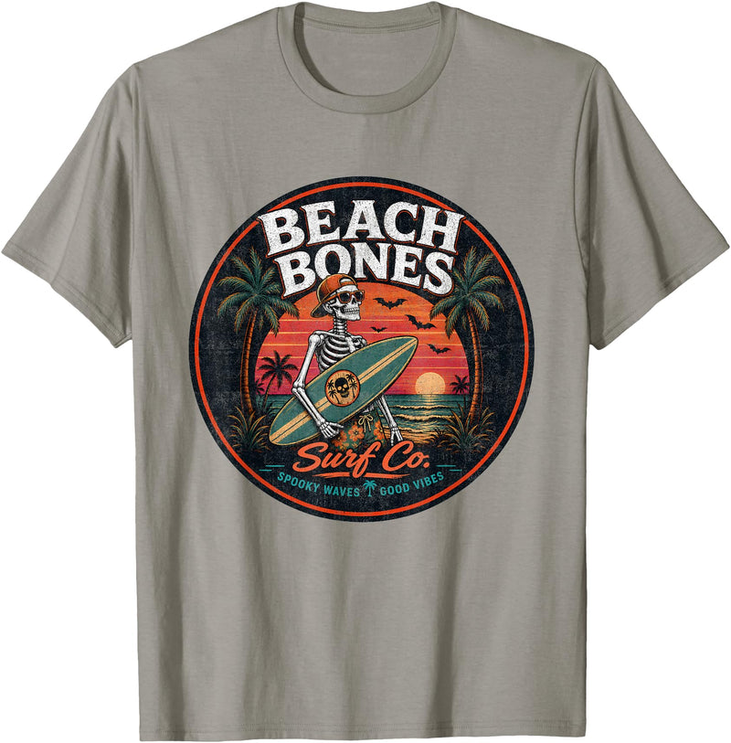 Summer Halloween Spooky Tee Co Halloween Skeleton Spooky Beach Surfer - Summer Halloween T-Shirt - Slate Grey