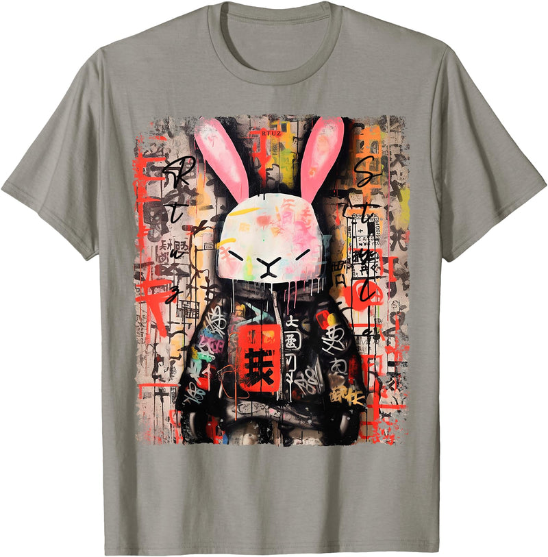 Hip Hop Y2K Rabbit Hipster Edgy Streetwear Bunny Samurai T-Shirt in Slate Grey