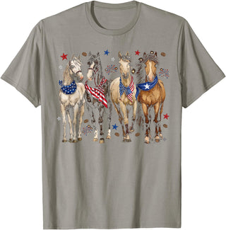 Patriotic Horse Squad 4th of July Equestrian Women Girls T-Shirt - Slate Grey