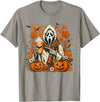 Halloween Pumpkin Ghost Autumn Leaves Graphic Cute Spooky Ghost Fall Halloween Coffee Latte Autumn Pumpkin T-Shirt - Slate