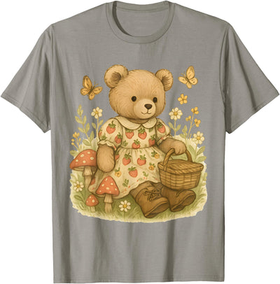Cottagecore Strawberry Teddy Bear Flowers Mushroom Butterfly T-Shirt