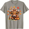 Fall Highland Cow Bow ThanksGiving Ades.shirt Fall Highland Cow Pumpkin Bow Thanksgiving Fall Girl Women T-Shirt - Slate Grey