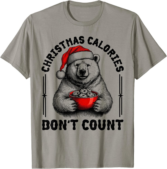 Funny Christmas Calories Polar Bear Xmas Food Tees Christmas Calories Don't Count Funny Polar Bear Cookie Meme T-Shirt - Slate Grey