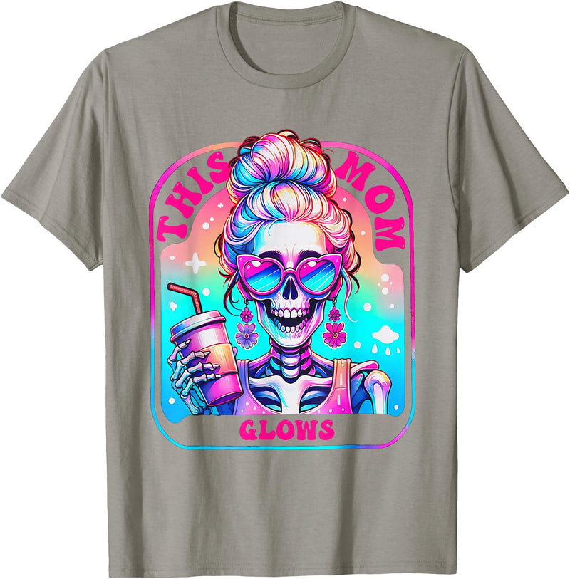 Glow Mom Apparel This Mom Glows Skeleton Mom Colorful Design T-Shirt - Slate Grey