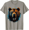 Forest Animal Art Bear Portrait Splash Forest Artwork Animal Lovers Motif T-Shirt - Slate Grey