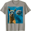 Selfie Llama and Shark Summer Scuba Diving Funny Llama Selfie with Shark Ocean Lovers T-Shirt - Slate Grey