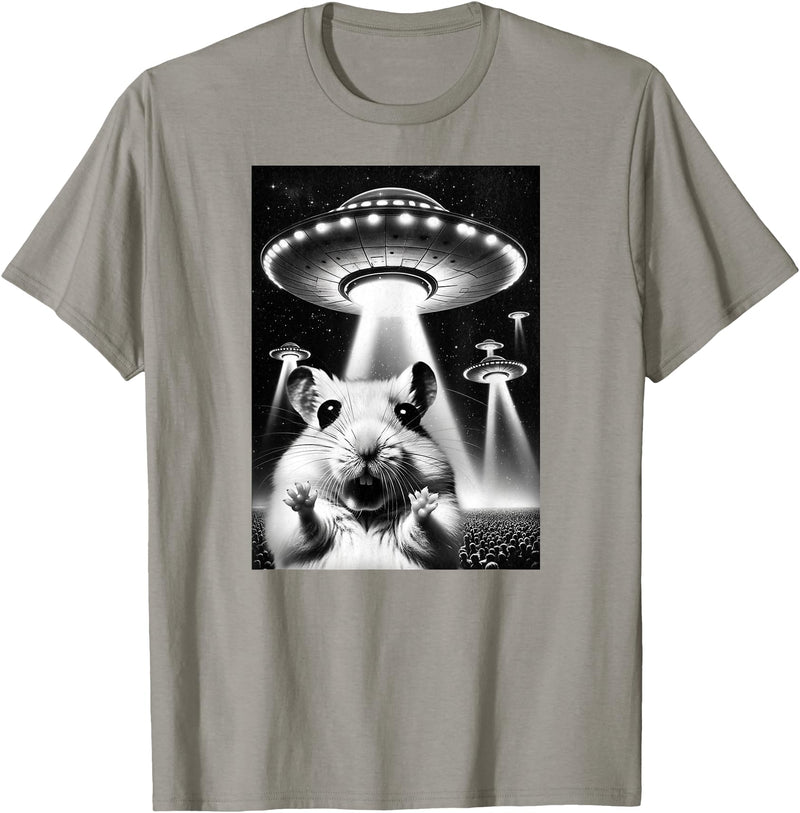 Hamster UFO | Funny Invasion Meme Alien Hamster UFO Selfie T-Shirt - Slate Grey