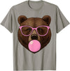 Bear Face Wearing Glasses Apparel For Women ladies Cute Bear Face Eating Gum and Makes Bubble Funny Bears Women T-Shirt - Slate Grey