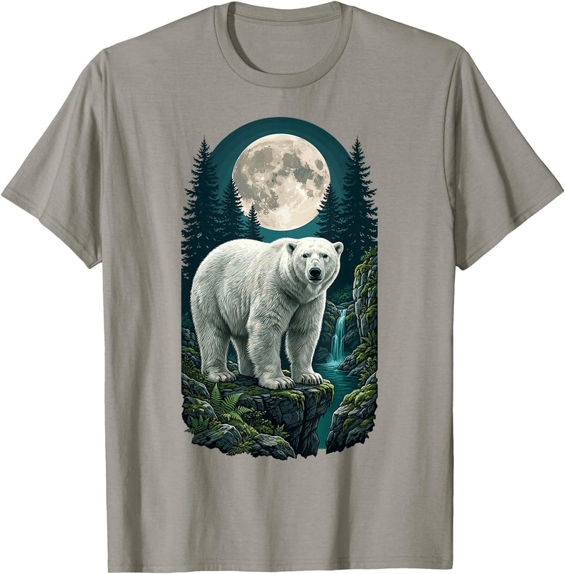 Polar Wilderness Fan Wildlife Lover Polar Bear Full Moon Night Forest Wildlife Nature Lover T-Shirt - Slate Grey