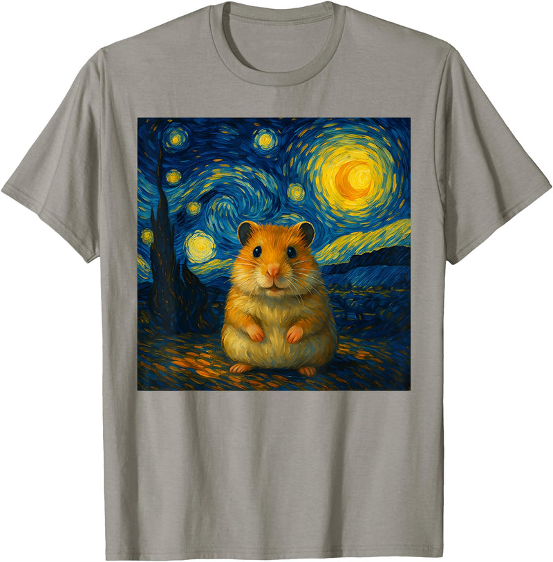 Hamster Starry Night Van Gogh Art for Men Women Kids T-Shirt - Slate Grey