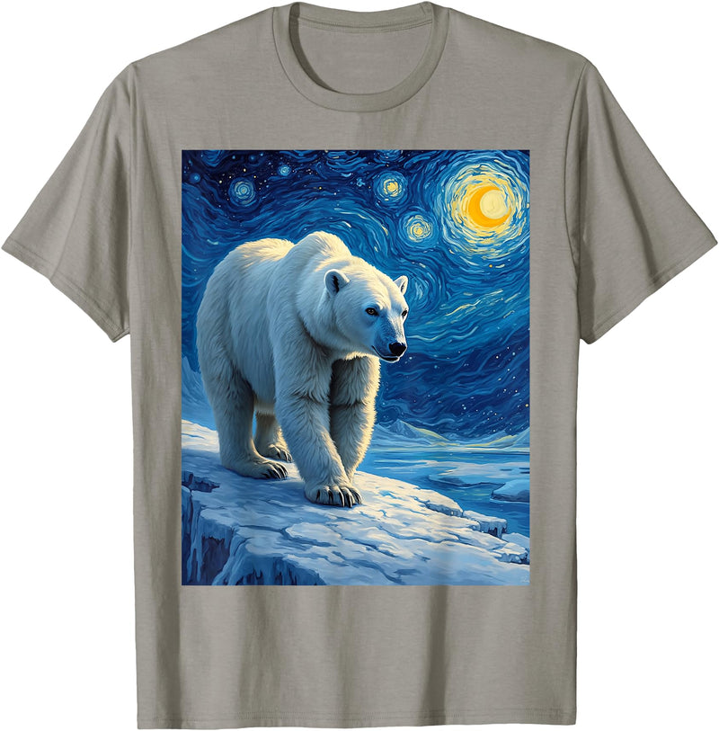 Polar Bear Van Gogh's Starry Night Wildlife Art Van Gogh's Starry Night Polar Bear Ice Bear Animal Lovers T-Shirt - Slate Grey