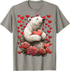 Romantic Animals Valentine’s Day Presents Cute Polar Bear with Red Roses Hearts Valentine’s Day Animal T-Shirt - Slate Grey