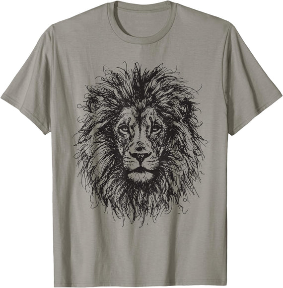 Lion Animal Graphic Clothes Lion Scribble Art Minimalist Lion T-Shirt - Slate Grey