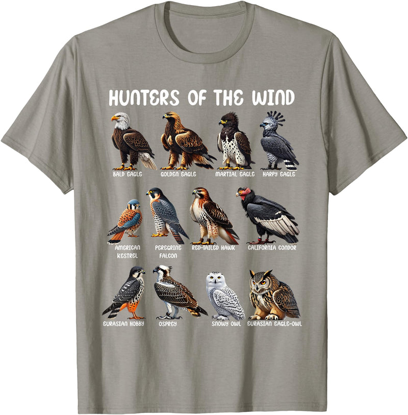 Bird Lover Hunters of the Wind Birds of Prey Falcon Owl Birding Raptors T-Shirt - Slate Grey