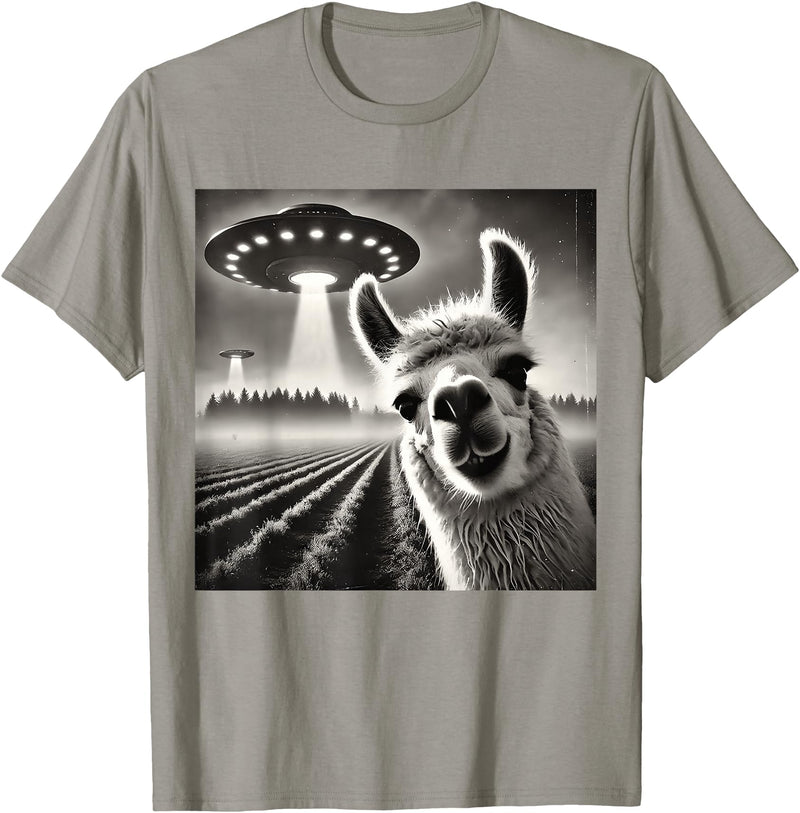ÄLlamaAlpacaCo. Funny Llama Alpaca Selfie UFOs T-Shirt - Slate Grey