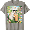 Rabbit Drinking Iced Coffee Funny Easter Bunny Men Women T-Shirt (Black) in Slate Grey