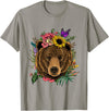 Wowsome! Bear Shirt Nature Floral Grizzly Bear Face Animal Bear Lover T-Shirt - Slate Grey