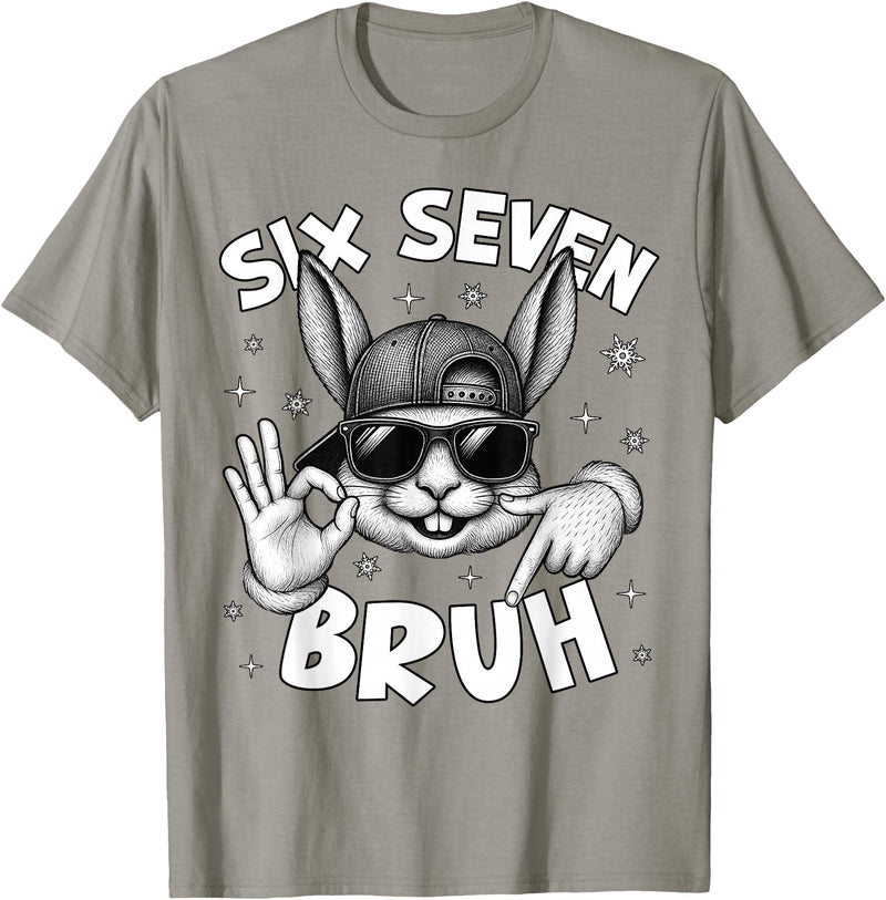67 Six Seven Bruh Cute Bunny Face with Sunglasses Easter Day T-Shirt in Slate Grey