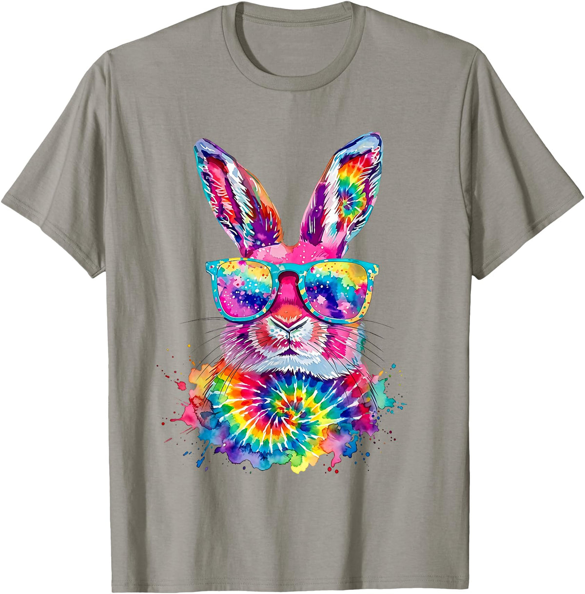 Bunny Face with Tie Dye Glasses Happy Easter Day Men Boy Kid T-Shirt in Slate Grey