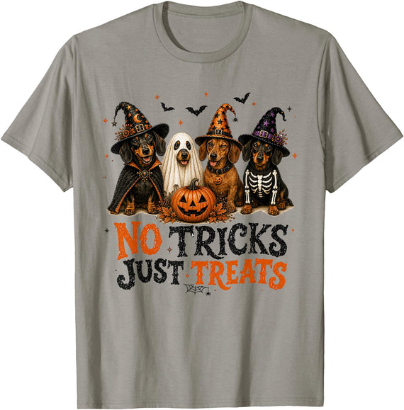Halloween Dog No Tricks Just Treats Cute Halloween Dachshund Dog No Tricks Just Treats Funny Dog T-Shirt - Slate Grey