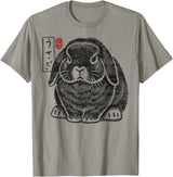 Funny Grumpy Holland Lop Rabbit Japanese Kanji for Men and T-Shirt in Slate Grey