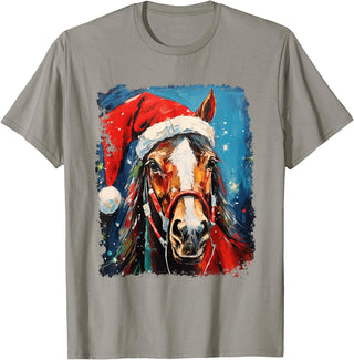AnimalGraphicPrints Horse Christmas T-Shirt - Slate Grey