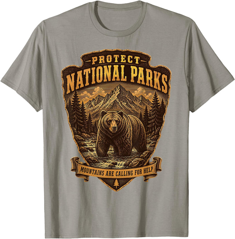 National Parks Conservation Co Protect National Parks Bear Vintage Arrowhead Badge Apparel T-Shirt - Slate Grey